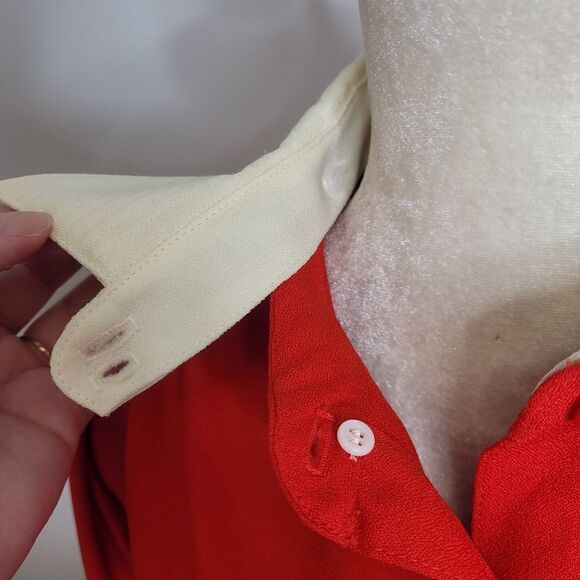 VINTAGE 70s red‎ removable collar button up academia midi dress M - Picture 8 of 11